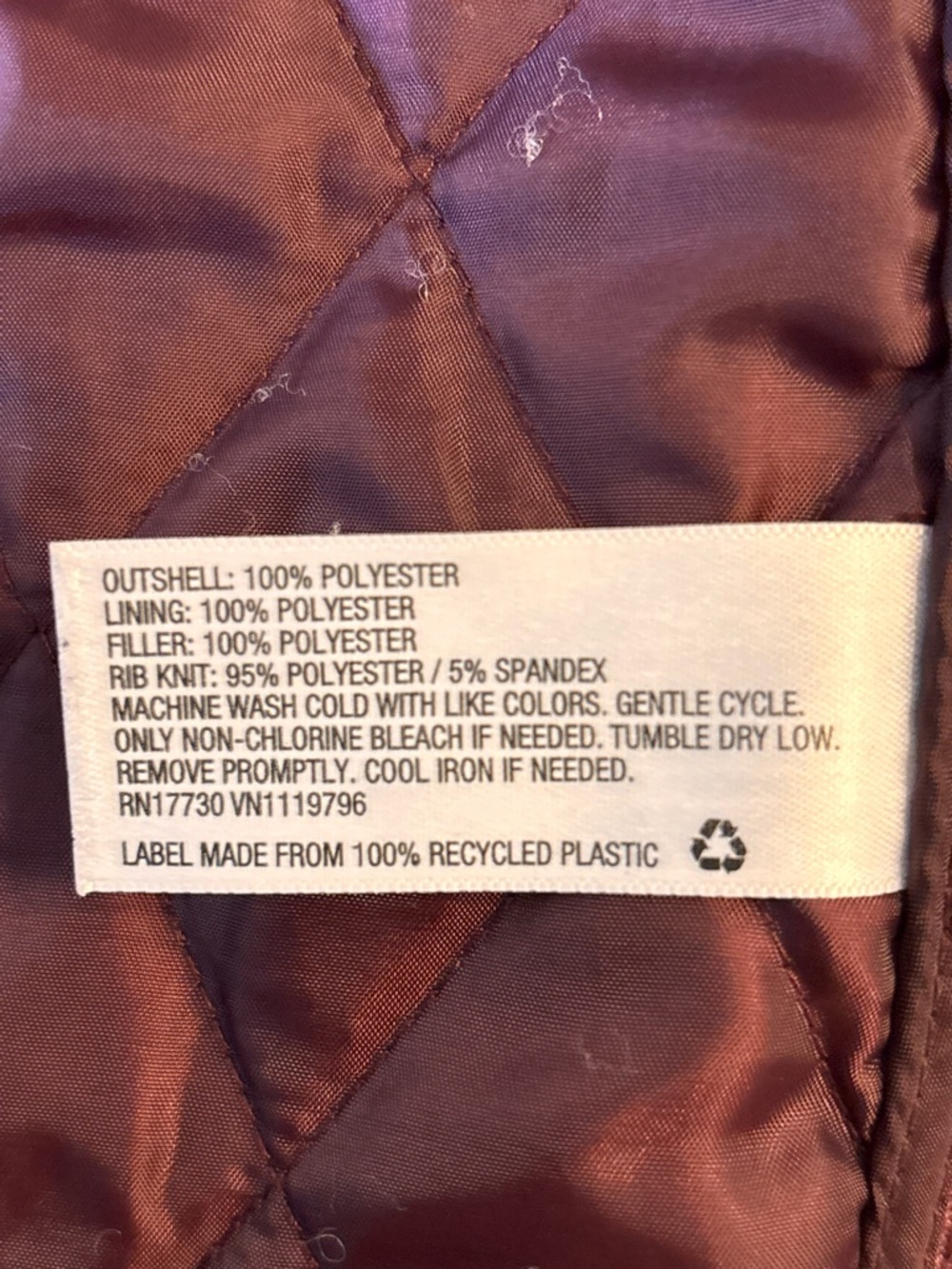 Andeawy Lightweight Quilted Puffer Jacket Zip Front, Burgundy, Sz M - Picture 4 of 4